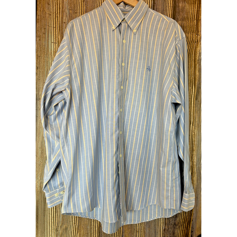 Brooks Brothers 346 Original Polo Button Shirt Non-Iron Preppy Blue Striped Sz L